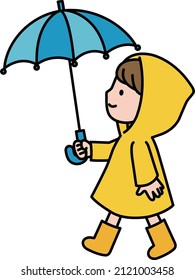 Illustration of a child wearing a yellow kappa holding a blue umbrella