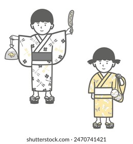 Illustration of a child wearing a yukata and enjoying a summer festival