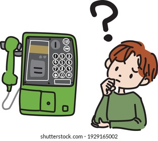 Illustration of a child who does not know how to use a pay phone