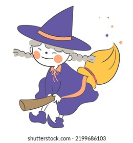 An illustration of a child in a witch costume for Halloween.