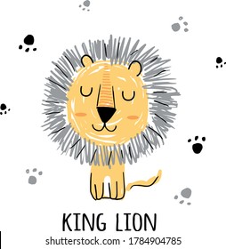 illustration of childish lion for textile print