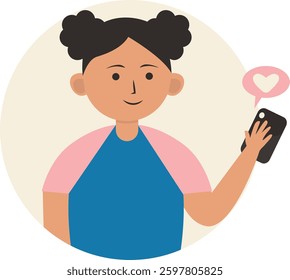 Illustration of Children Addicted to Smartphone. Flat Vector Character.