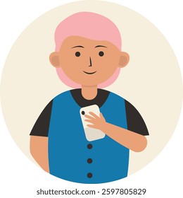 Illustration of Children Addicted to Smartphone. Flat Vector Character.