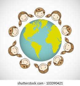 illustration of children around the world on white background