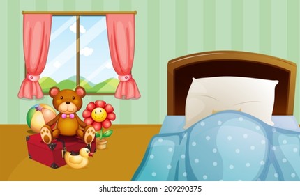 Illustration of a children bedroom with toys