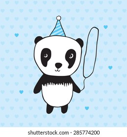 Illustration for children / boy graphics greeting card. Hand drawn panda for your design. Doodles, sketch. Vector illustration.