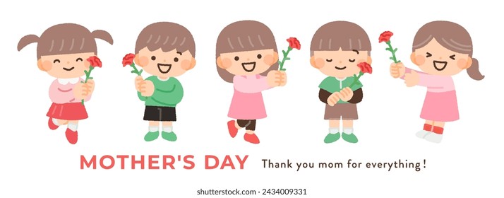 illustration of children with carnations on mother's day