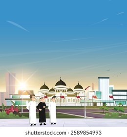 Illustration of children celebrating the month of Ramadan