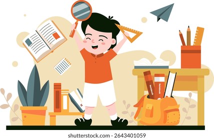 Illustration of children cheerfully welcoming back to school