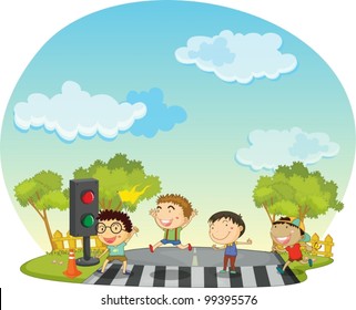 Illustration of children crossing the street