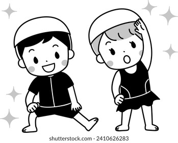 Illustration of children doing warming up exercises and stretching