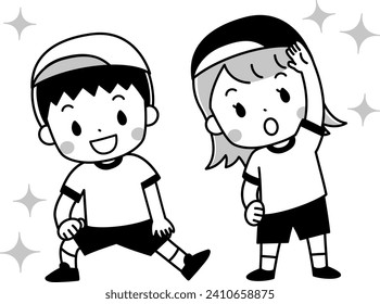 Illustration of children doing warming up exercises and stretching