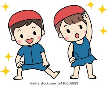 Illustration of children doing warming up exercises and stretching