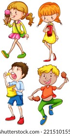 Illustration of children eating food