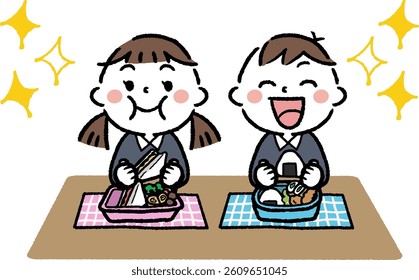 Illustration of children eating a lunch box