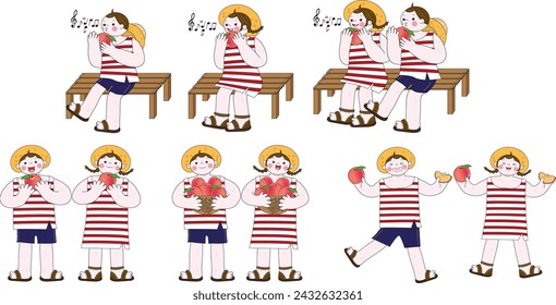 Illustration of children eating peaches deliciously
