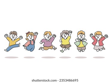 Illustration of children energetically jumping