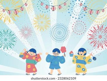 Illustration of children enjoying fireworks