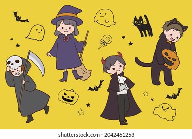 Illustration of children enjoying Halloween costumes