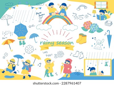 Illustration of children enjoying the rainy season