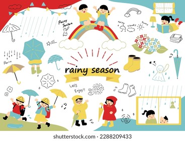 Illustration of children enjoying the rainy season