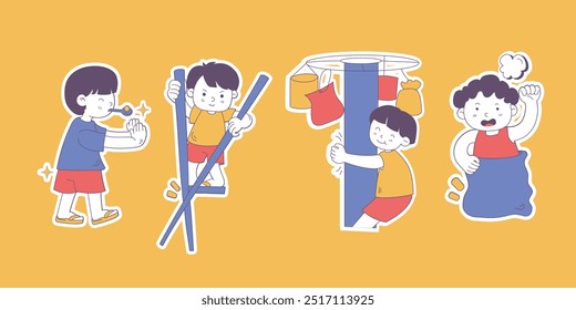 Illustration of Children Enjoying Traditional Games Vector Graphic