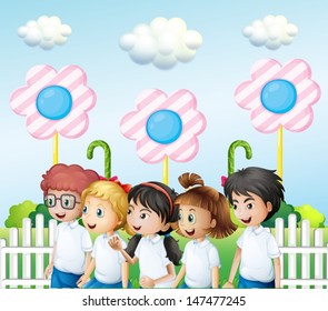 Illustration of the children in the garden