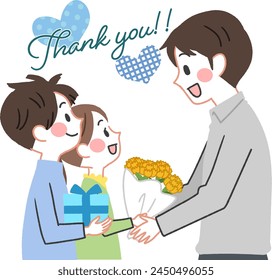 Illustration of children giving gifts to their father