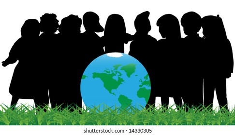 Illustration of children and globe