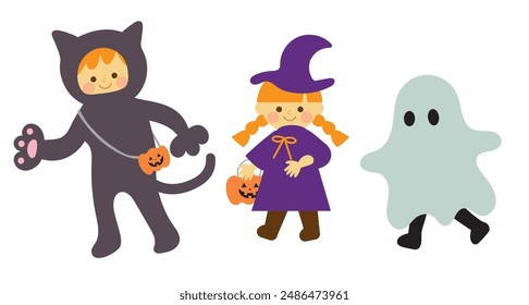 Illustration of children in Halloween costumes