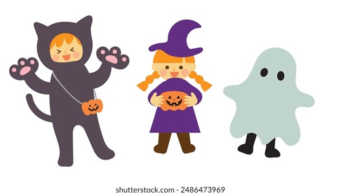 Illustration of children in Halloween costumes