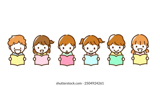 Illustration of children happily reading a book