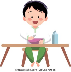 Illustration of Children Having Breakfast with Bright and Cheerful Colors