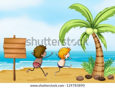 Illustration of the children having fun at the beach