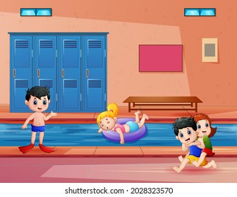 Illustration of children having fun in indoor pool