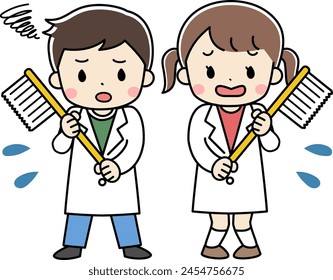 Illustration of children holding toothbrushes with troubled faces