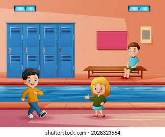 Ilustración de los niños en una piscina cubierta