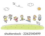 Illustration of children jumping outdoors.