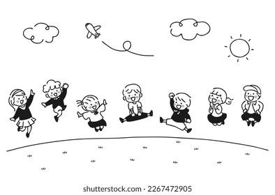 Illustration of children jumping outdoors.