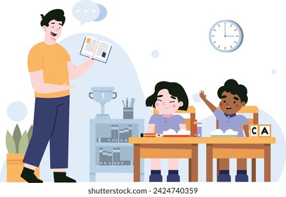 Illustration of children learning in class