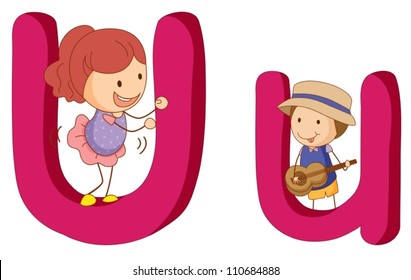 Illustration of children in a letter of alphabet