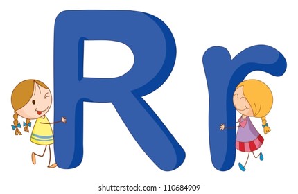 Illustration of children in a letter of alphabet