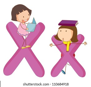 Illustration of children in a letter of alphabet