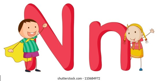 Illustration of children in a letter of alphabet