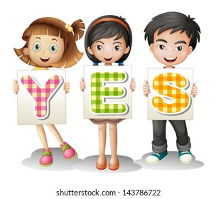 Illustration of the children with letters on a white background