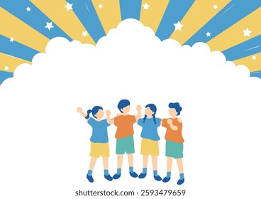 Illustration of children linking arms and making a fist pump