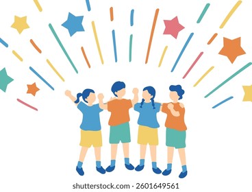 Illustration of children linking arms and making a fist pump