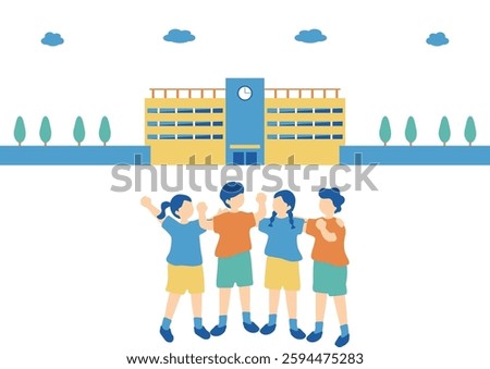 Illustration of children linking arms and making a fist pump