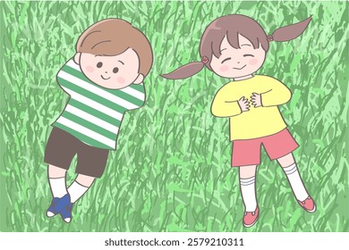 Illustration of children lying down in a field