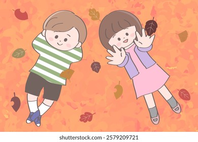 Illustration of children lying on fallen leaves